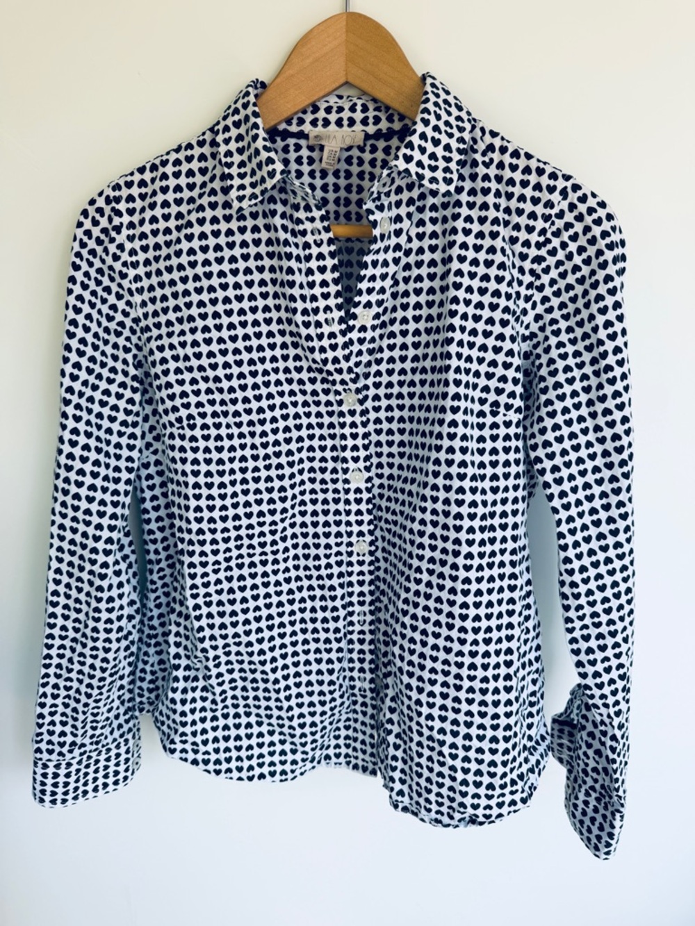 Lila Rose White Button-Down Shirt with Black Heart Print